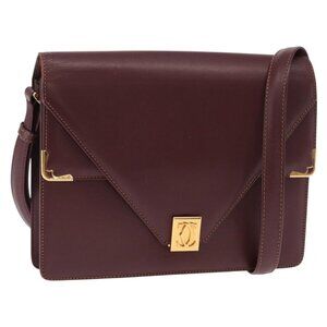 Authentic CARTIER Must Line Shoulder Bag Leather Bordeaux Gold